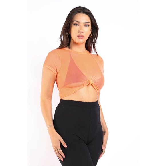 Women's Sexy See Through Mesh Swimsuit Cover up Shirt Neon-Coral Size S, M, L - Picture 4 of 10